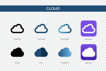Obraz premium cloud icon in different style. cloud vector icons designed in outline, solid, colored, gradient, and flat style. Symbol, logo illustration. Vector illustration