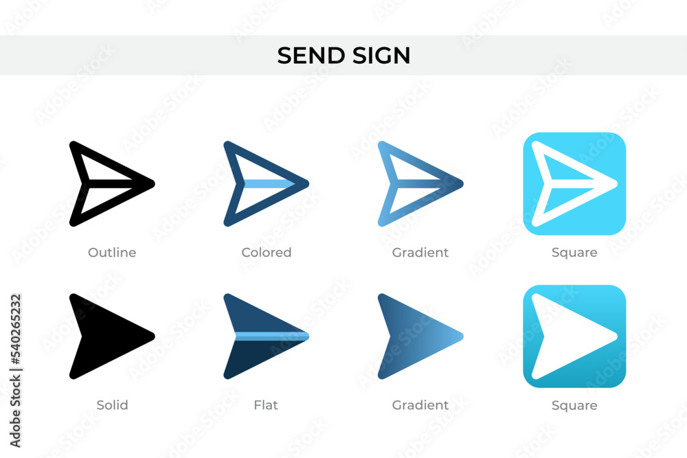 Poster send sign icon in different style. send sign vector icons designed in outline, solid, colored, gradi