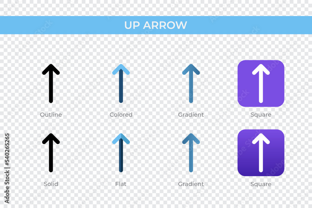 Poster up arrow icon in different style. up arrow vector icons designed in outline, solid, colored, gradien