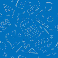 Seamless pattern. Stationery on a blue background.