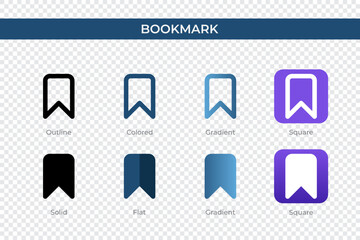 bookmark icon in different style. bookmark vector icons designed in outline, solid, colored, gradient, and flat style. Symbol, logo illustration. Vector illustration