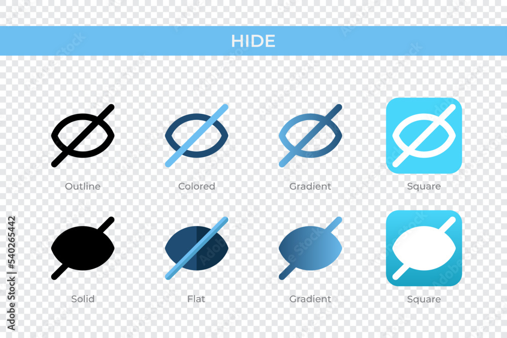 Poster hide icon in different style. hide vector icons designed in outline, solid, colored, gradient, and f