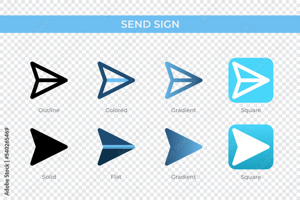 Poster send sign icon in different style. send sign vector icons designed in outline, solid, colored, gradi