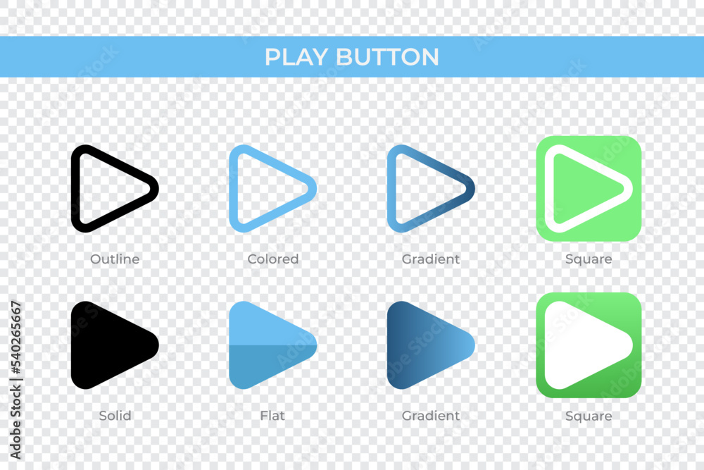 Aufkleber play button icon in different style. play button vector icons designed in outline, solid, colored, g