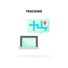 Tracking delivery order flat icon, with laptop and map location Vector Illustration for Graphic Design Element. Isolated on white background
