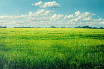 Obraz premium Green field, tree and blue sky. Great as a background,web banner.