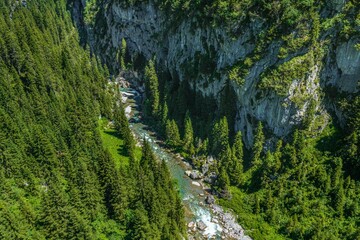 Der Lech schl&auml;ngelt sich durch eine tiefe Schlucht zwischen Lech am Arlberg und Warth