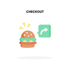 Checkout flat icon order food, with burger and arrow Vector Illustration for Graphic Design Element. Isolated on white background