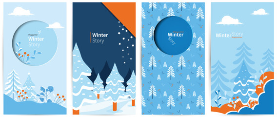 set of winter landscapes for social media stories