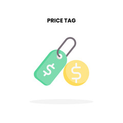 Price tag flat icon, with dollar currency and label Vector Illustration for Graphic Design Element. Isolated on white background