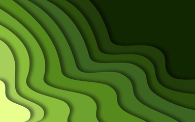 Vector of abstract paper cut green background with waves,green field for landscape plan,top view of mountain 