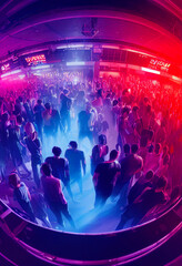 A huge crowded disco party in a nightclub. Disco. Nightclub. Big party