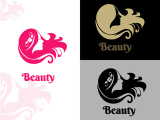 Woman hair salon with interesting  3 colours logo design Premium Vector. 