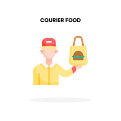 Courier food flat icon. Concept flat icon of Courier food person man wear hat vector illustration. Isolated on white background