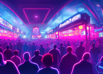 A huge crowded disco party in a nightclub. Disco. Nightclub. Big party