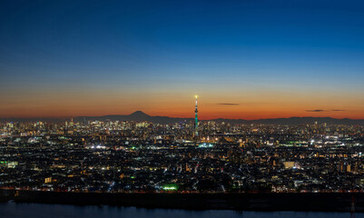 Obraz premium Super high resolultion image of the Greater Tokyo area cityscape with Tokyo skytree and Mount Fuji.
