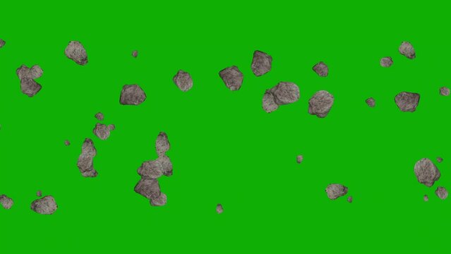 Moving asteroids motion graphics with green screen background