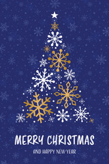 Fototapeta na wymiar Christmas card with abstract tree made of snowflakes. Vector illustration