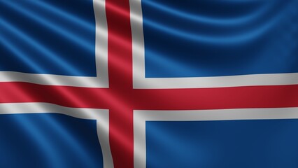 Obraz premium Render of the Iceland flag flutters in the wind close-up, the national flag of Iceland flutters in 4k resolution, close-up, colors: RGB. High quality 3d illustration