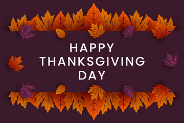 Calligraphy of Happy Thanksgiving Day with frame leaf autumn