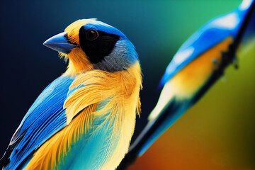 exotic bird with jay feathers abstract close up 3d illustration