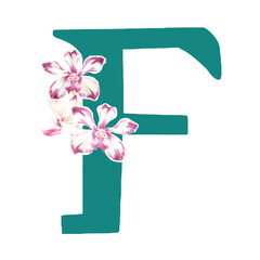 Custom hand drawn vanda orchids alphabet letter F
