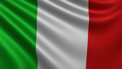 Obraz premium Render of the Italy flag flutters in the wind close-up, the national flag of Italy flutters in 4k resolution, close-up, colors: RGB. High quality 3d illustration