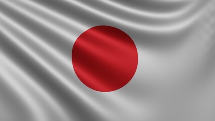 Render of the Japan flag flutters in the wind close-up, the national flag of Japan flutters in 4k resolution, close-up, colors: RGB. High quality photo