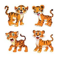 Fototapeta na wymiar Set of cartoon baby tiger character art illustration