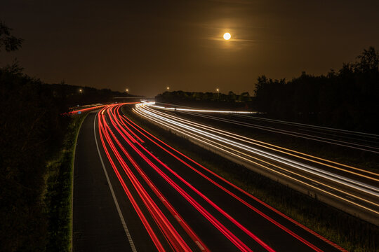 High angle view of nighttime traffic on motorway 