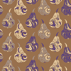 Vector seamless pattern with hand drawn pears. Fancy design with decorative pears.