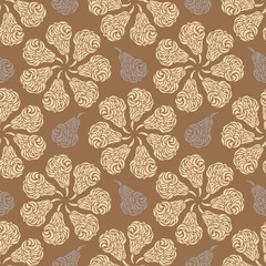 Vector seamless pattern with decorative pears. Sophisticated design in natural colors.
