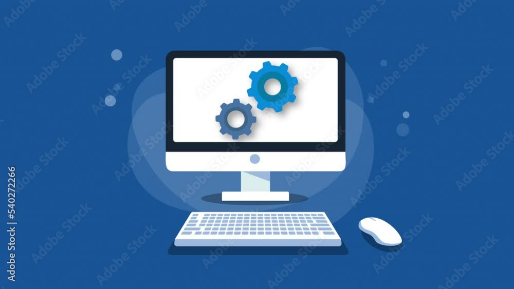 Poster animated gears cog on a desktop screen. 4k motion animation