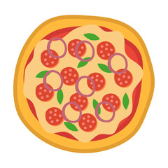 Pizza top view icons. Italian food with tomato and cheese isolated on white background. Delicious menu for a restaurant with cheese , mushrooms and meat ingredients. Round food vector illustration