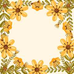 Vector shape of summer flowers frame, Floral border box label of wreath ivy style with branch and leaves.