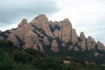 Montserrat in a cloudy conditions during the late summer season. Barcelona Catalonia Spain. High...