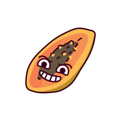 Evil papaya color line icon. Mascot of emotions