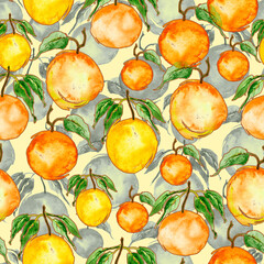 Watercolor, vintage, seamless pattern - plum. Sprig plums with leaves, hand drawing, watercolor. Plum Branch on white isolated background. Element for design.seamless pattern of watercolor fruit 