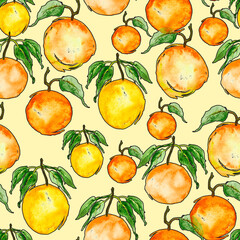 Watercolor, vintage, seamless pattern - plum. Sprig plums with leaves, hand drawing, watercolor. Plum Branch on white isolated background. Element for design.seamless pattern of watercolor fruit 