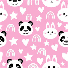 seamless pattern with bunnies and pandas