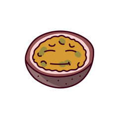 Satisfied passion fruit color line icon. Mascot of emotions