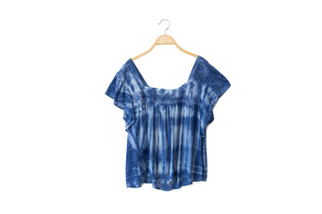 Woman blouse with Dry indigo blue on white background.