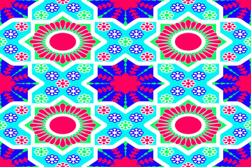 Geometric ethnic oriental pattern traditional Design for background,carpet,wallpaper,clothing,wrapping,Batik,fabric,Vector illustration embroidery style.
