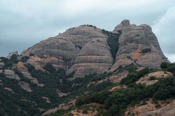 Montserrat in a cloudy conditions during the late summer season. Barcelona Catalonia Spain. High quality photo