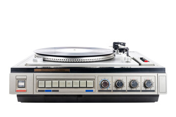 Fototapeta premium Vintage turntable record player with black vinyl