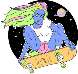 Alien Skatergirl in Space Girlpower