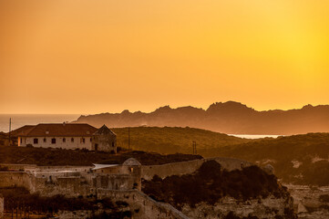 Fototapeta na wymiar France. Corsica. Bonifacio. The citadel and the ramparts at sunset