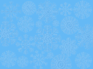 Faded transparent snowflakes on a blue background. Concept, christmas, new year