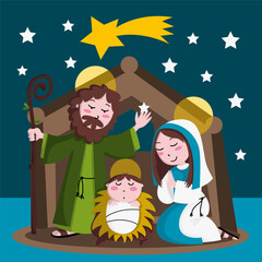 Illustration of the birth of Jesus in the portal of Bethlehem