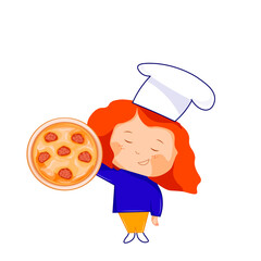 vector illustration of pizza. pizza. pizzeria. the girl holds a pizza in her hands. pizzaiola pizza ad banner, advertising a profitable discount for a pizzeria